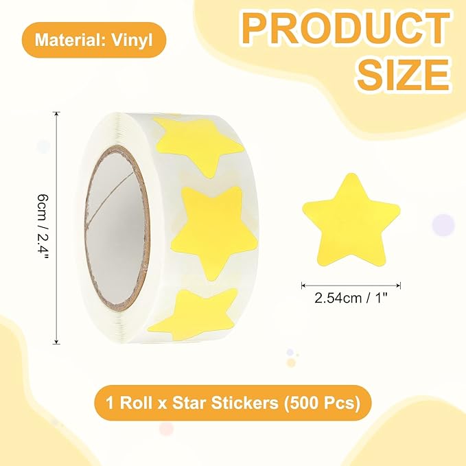 PATIKIL Star Stickers Roll 1", 500 Pcs Self-Adhesive Reward Stickers for Classroom Teacher Supplies and DIY Craft, Yellow