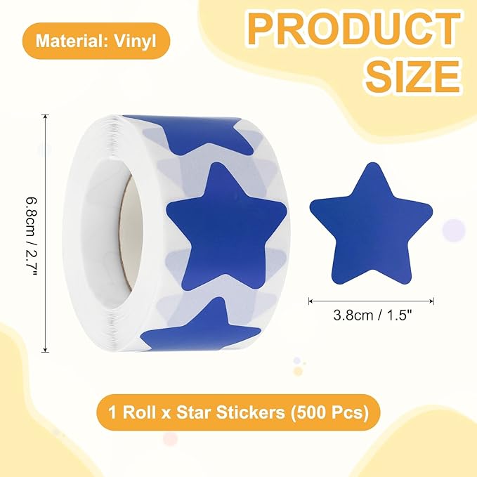 PATIKIL Star Stickers Roll 1.5", 500 Pcs Self-Adhesive Reward Stickers for Classroom Teacher Supplies and DIY Craft, Blue