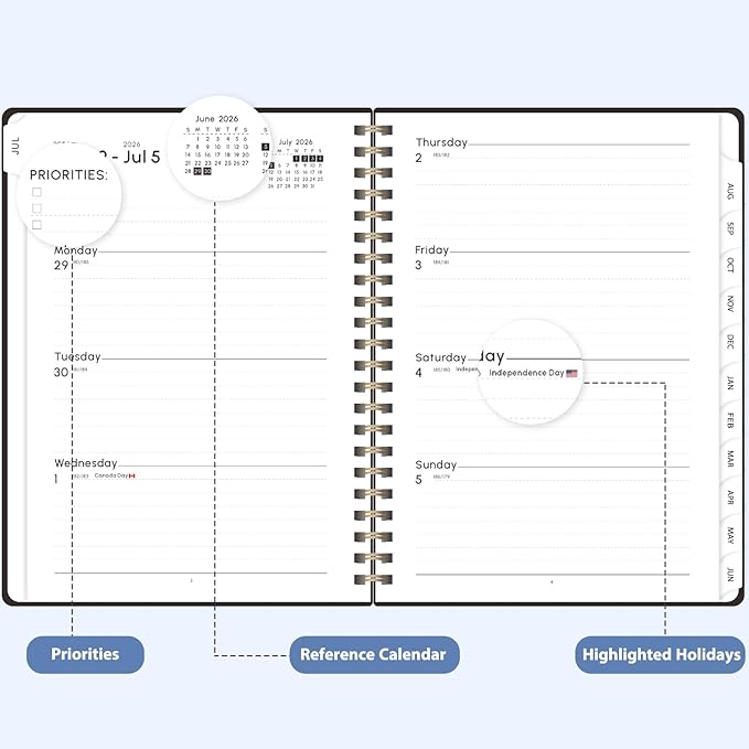 Academic Planner 2026-2027, Weekly and Monthly Agenda Planner, Daily Calendar Planning Notebook (July 2026 - June 2033), School Teacher Student Supplies, Black