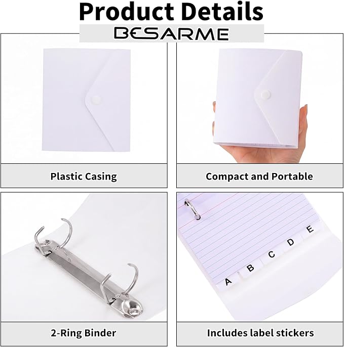 3x5 Inch Index Card Binder, Index Cards with Ring and Dividers - 100 Lined Page Index Card Organizer Case with Snap Closure for Study, Recipe Cards, Office Use (Clear)