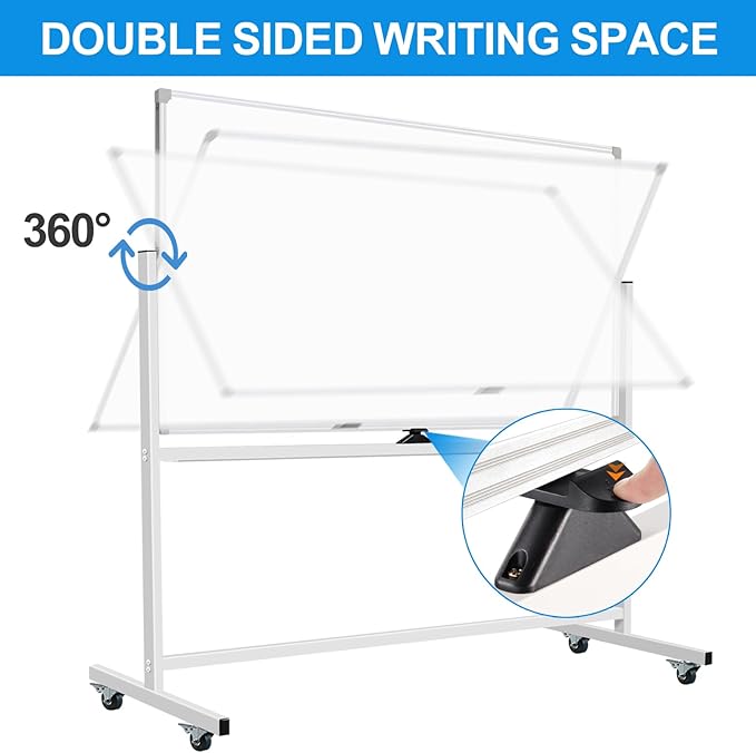 Mobile Whiteboard on Wheels 60 X 40, Double-Sided Large Rolling White Board Dry Erase Board with Stand, Magnetic Whiteboard with Stand, Portable Standing Whiteboard for Home Office School