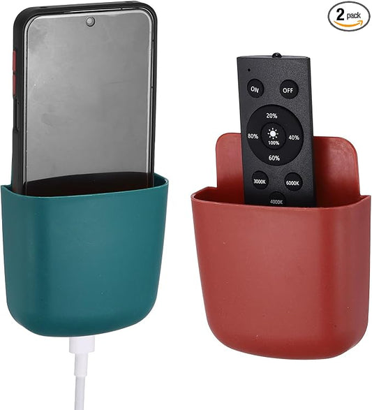 PATIKIL 2Pcs Remote Control Holder Wall Mount, Self-Adhesive TV Air Conditioner Control Holder Phone Charging Organizer for Home Office Bedroom Supply Pen Organizer, Blue, Wine Red