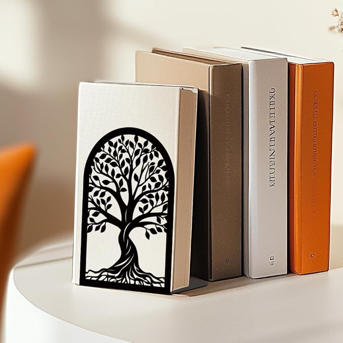 Tree of Life Book Shelf Decorative Bookends for Shelves, Book Ends for Heavy Books, Black Trees Metal Bookends for Desk Organizer, Office Library Decor Decorative Books for Home Decor