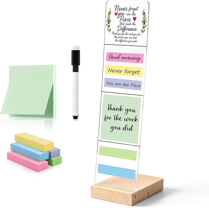 Affrolling Monitor Memo Board with Removable Wooden Base Acrylic Portable Memo Notes Holder Desk Accessories Organizer with 600 Sheets Reminder Notes Office Desk Decor Gift (Appreciation)