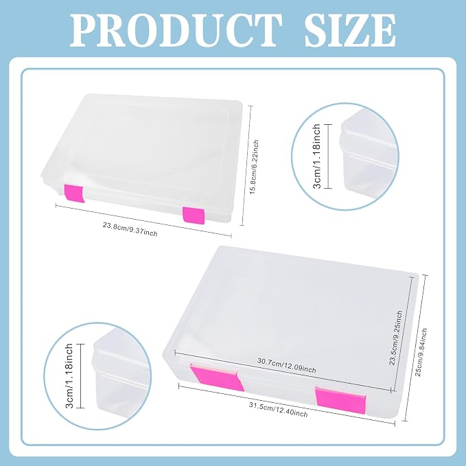 12 Pcs Clear A4 A5 File Box Document Plastic Storage Box with 48 Labels File Holder Organizer Paper Plastic Case Magazine Protector with Buckle Office School Supplies(Pink)