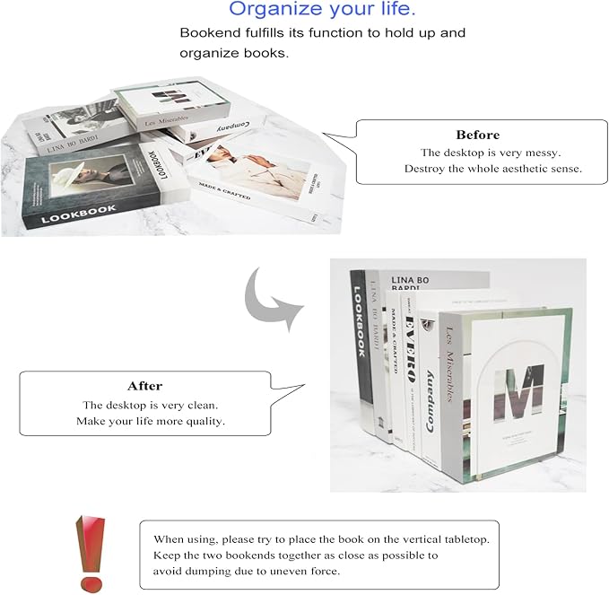 MerryNine Clear Book Ends 4pcs, Arch Acrylic Bookends for Shelves, Non-Slip Bookend Decorative for Heavy Duty Books, Books Holder Stopper for Kids, Book Shelf Organizer for Office Home School