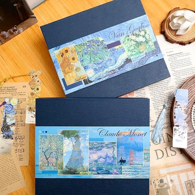 4 Pcs Metal Bookmarks with Tassel, Sliver Hollow Bookmark Van Gogh Oil Painting Theme Bookmark Art Bookmarks for Book Lovers Writers Readers Children Teens Men Women Adults (Van Gogh Gift Box)