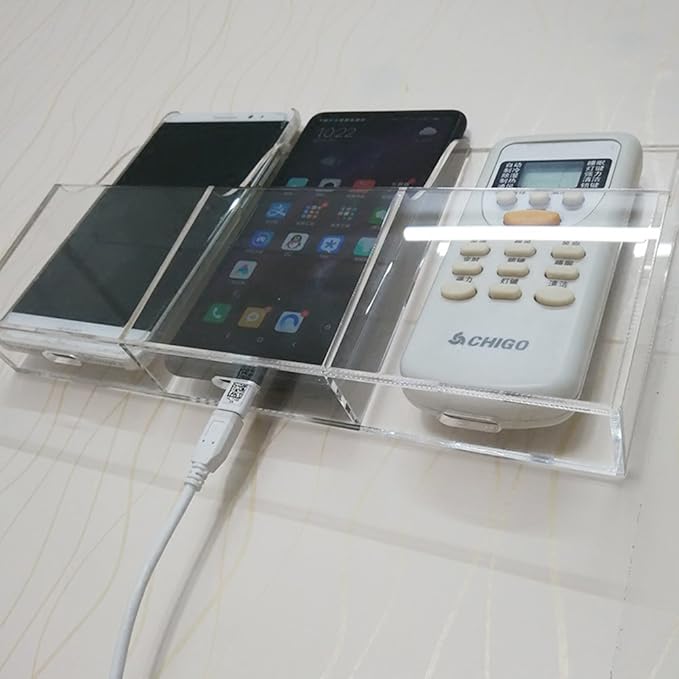 Acrylic Wall Mount Desk Organizer Storage Box for Cell Phones Holder in Home Office (3 Grid)