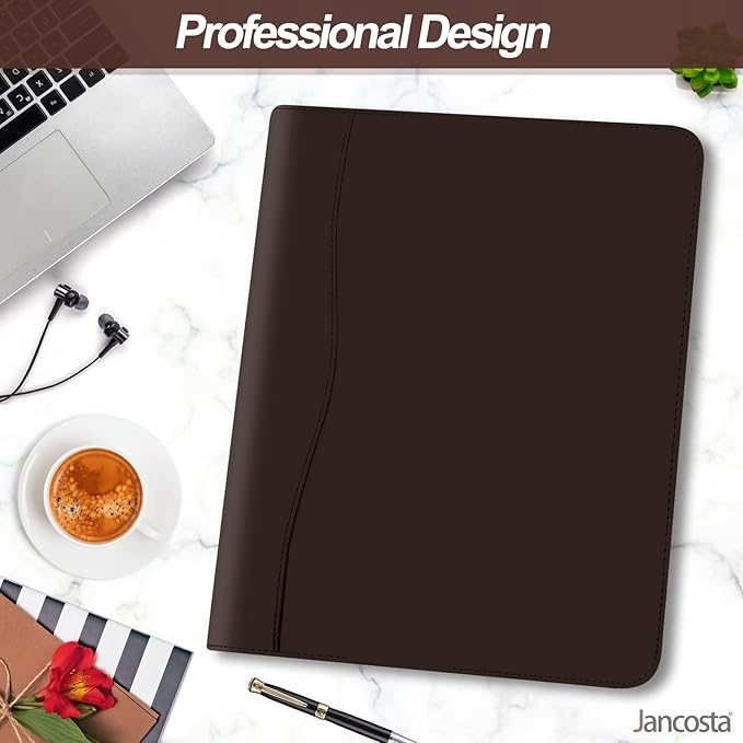5 Pack Business Padfolio Portfolio Binder, Faux Leather Folio Folder, Resume Legal Document Organizer with Letter Size Writing Notepads (New Brown 5 Pack)