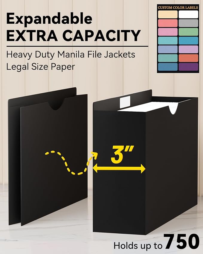 ANSOOK Poly File Jackets & File Pockets Legal Size,Extra Capacity Manila File Folders,12 Pack 3 inch Expanding Legal File Jacket Folders with Straight Cut Tab,Manila Job Folder for Office School