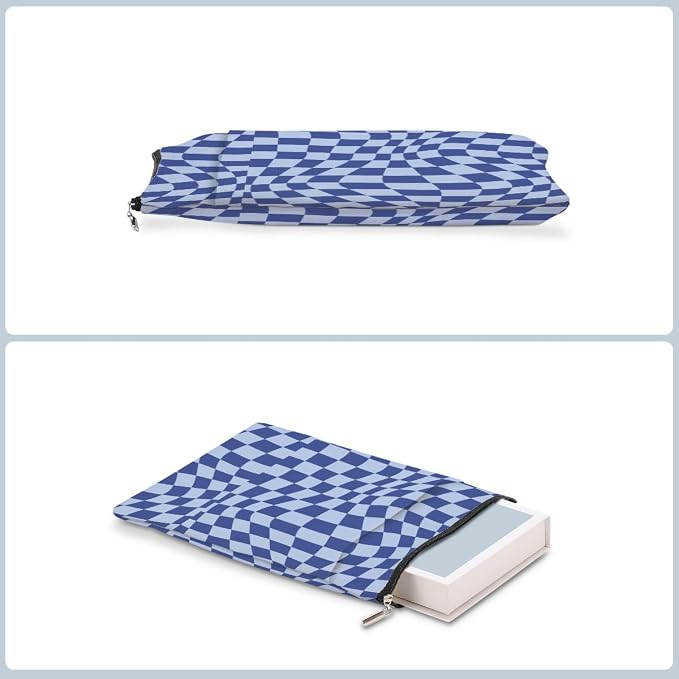 Wave Blue Plaid Book Lovers Gifts Book Sleeve Vintage Checkered Waterproof Book Cover Book Pouch Book Protector with Front Pocket Book Club Christmas Birthday Gifts for Women Girl Book Accessories