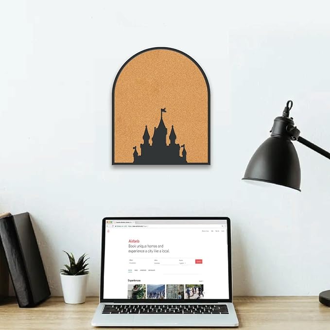 CRASPIRE Castle Pin Cork Board 11.8x9.8In Wall Mounted Framed 0.7" Thick Bulletin Display Badge Wooden Saddle Brown Memory Memo Brooch Lapel Pin Holder Storage for Home Office Bedroom Wedding Decor