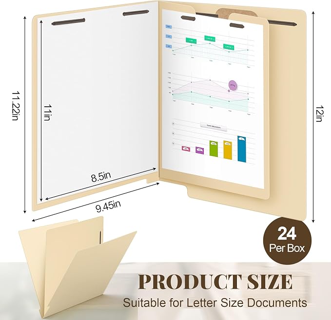 Skyygemm 24 Pack Large Classification Folders, 1 Divider Pressboard File Folder with Fasteners, Expanding File Organizer Bulk for School Teachers, Office Employee, Coworker, Staff(Beige)