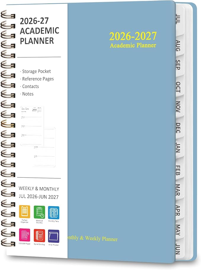 Academic Planner 2026-2027, Weekly and Monthly Agenda Planner, Daily Calendar Planning Notebook (July 2026 - June 2035), School Teacher Student Supplies, 8.5" x 11", Soft Blue