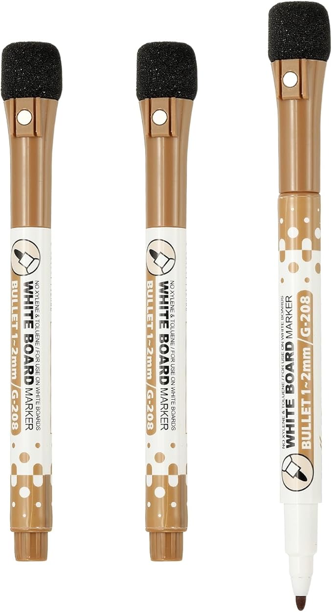 PATIKIL Magnetic Whiteboard Pen, Fine Tip Dry Erase Coffee White Board Markers with Eraser Whiteboard Calendar Supplies for Classroom Office, 3 Pcs, 1-2mm Tip