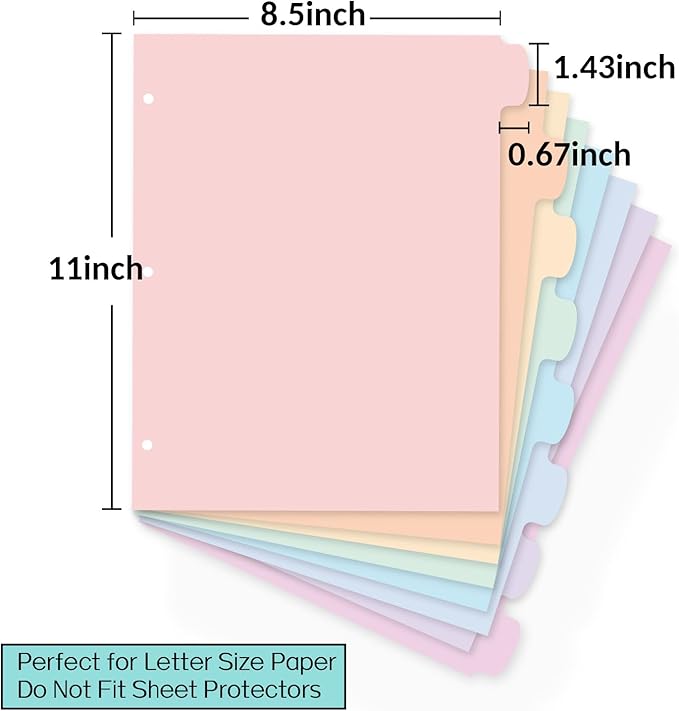 Sooez 8 Tabs Long-Lasting Plastic Write & Erase Large Tabs Dividers for 3 Ring Binder, Aesthetic Cute Pastels Binder Dividers for Student, Teacher, Office, Home Organizers, 1 Set, Dusty Color