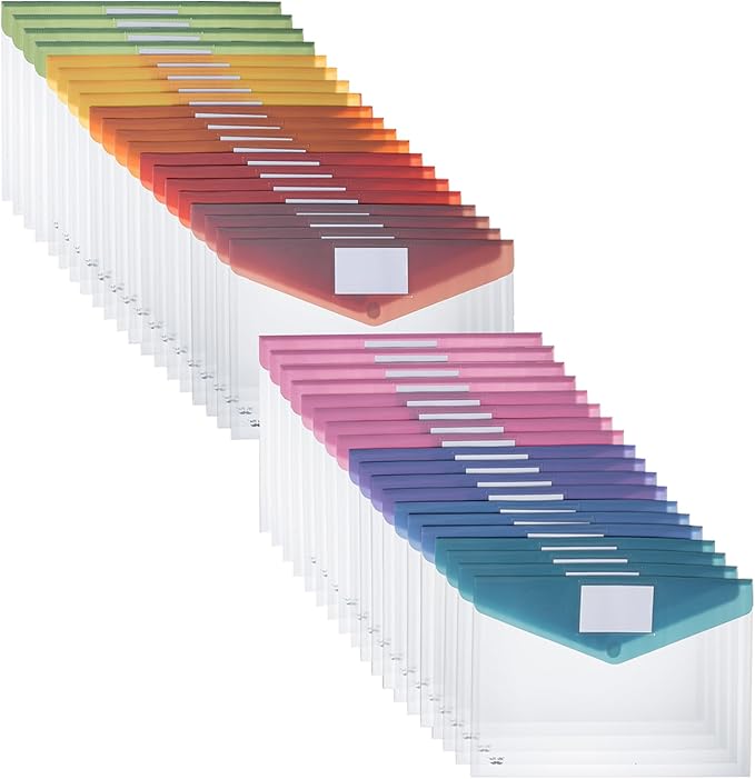 Mr. Pen- Clear Plastic Envelopes File Folders, 40 Pack, A4, Letter Size, Colorful Flaps, Bulk Clear Folders for Documents Plastic Poly Envelopes with Label for School, Home, Work, Office, Organizer