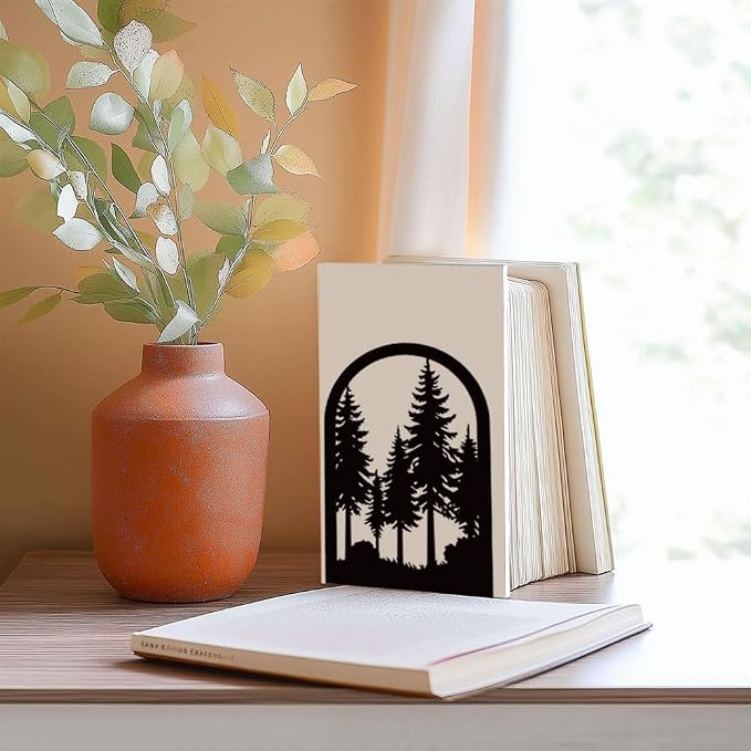 Forest Book Shelf Decorative Bookends for Shelves, Book Ends for Heavy Books, Black Pine Tree Metal Bookends for Desk Organizer, Office Library Decor Decorative Books for Home Decor