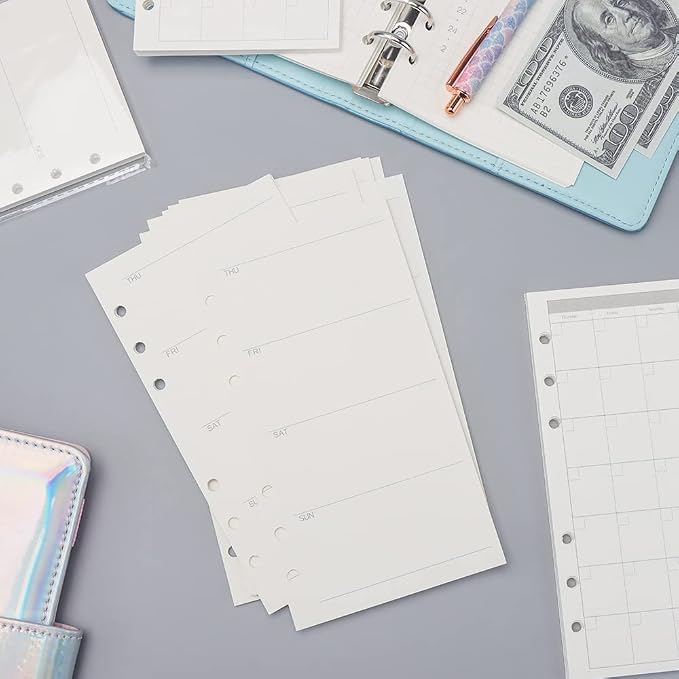 AxeWoodz A6 Refill Paper 3 Pack Undated Daily Weekly Monthly Binder Inserts 6-Hole Punched Filler Paper Planner Refills, 135 Sheets/270 Pages Refillable Planner Binder Papers