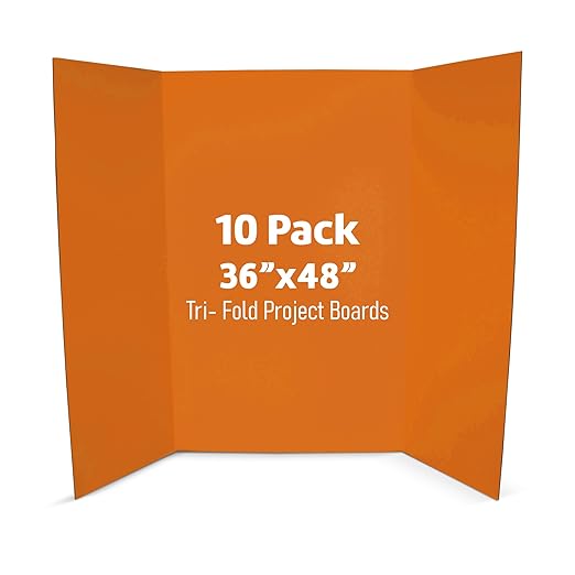 Flipside Products 36” x 48” Project Boards for Presentations, Science Fair, School Projects, Event Displays and Trifold Picture Board, Proudly Made in USA - Orange - 10 Pack