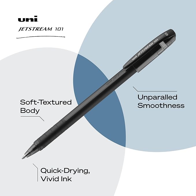 uniball Jetstream 101 Ballpoint Pens, Medium Point (1.0mm), Black, 12 Pack