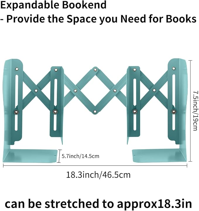 MSDADA Adjustable Bookends, Book Ends for Heavy Books, Expandable Book Organizer for Desk, Shelf, Office, School, for 6 7 8 9 10 11-15 Boys and Girls, Extends up to 19 inches (Light Green)