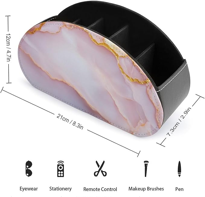 Marble Surface with Pale Pink Veins Flowing Remote Control Holder with 5 Compartments Leather TV Remote Caddy Remote Storage Box Desktop Organizer for Pen/TV Remotes/Media Controllers/Office Supplies