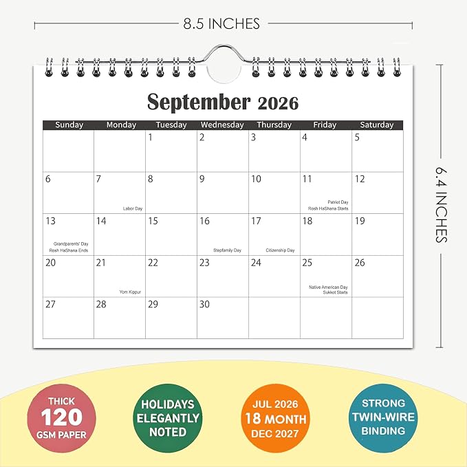 2026 Mini Calendar, 2026-2027 Small Calendar Runs from July 2026 until December 2027, 6.4''x8.5'', Small Wall Calendar for Desk, Kitchen, RVs, Bulletin Board or Fridge
