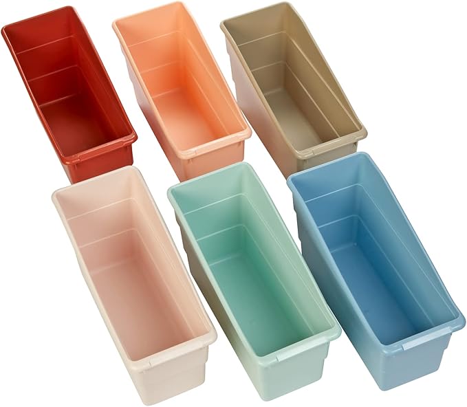 Really Good Stuff Durable Book and Binder Holders- Set of 6 Boho Colors - Plastic Storage Bins for Classroom and Office - File Folder Organizer, Magazine Holder, Book Display