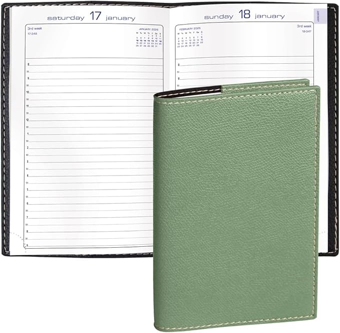 Exacompta 2026 Journal 21 - Daily/Monthly Planner - 12 Months, Jan. to Dec. - 5 1/4 x 8 1/4" - Grained Faux Leather Club Sage Cover - Time Management Organizer and Appointment Journal