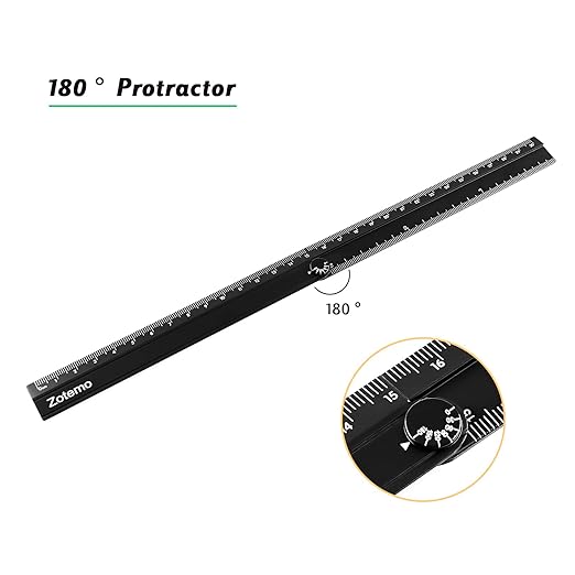 2-in-1 Foldable Metal Ruler & Protractor -15cm Compact to 30cm Extended, Precision Laser Etched Metric Scale, Aluminum Folding Small Ruler for Planner Journaling Drafting Drawing (Black)