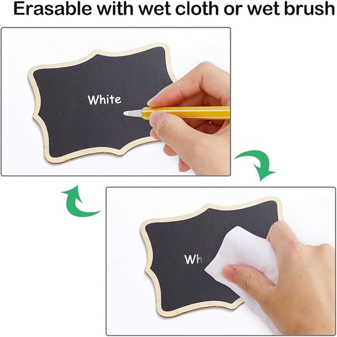 uxcell 6pcs Mini Chalkboards Signs with Base Stand Wood Wavy Design Chalkboard Tag for Message Board Signs Table Number Reminder