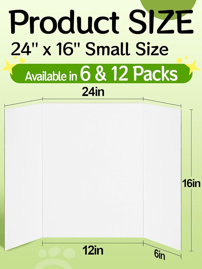 Cosweet 12 Pack Small Trifold Poster Board 24" x 16" - Premium Quality Thick White Presentation Boards for Science Fair School Project, Display Board for Classroom Business Supplies