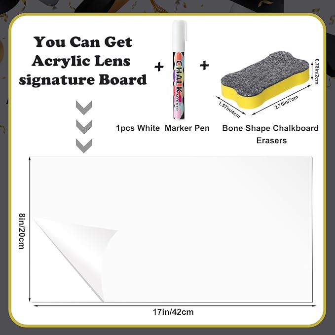 Ctosree 17 x 8 Inch Graduation Senior Sign Out Board Clear Acrylic Dry Erase Board Plexiglass Sheet for Lens Signing with Liquid Chalk Markers & Eraser for Signature Cinematography