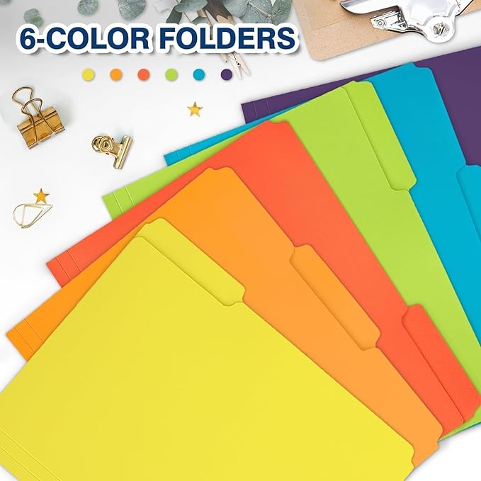H4D 30 Pack Plastic File Folders Heavy Weight, Poly Colored File Folders 1/3-Cut Tabs with Sticky Labels, Letter Size, Assorted Colors