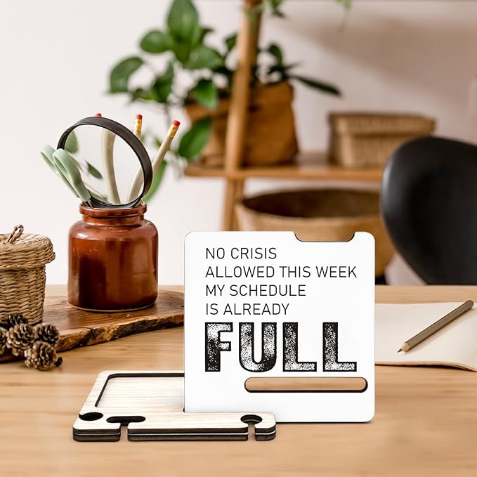 Funny Office Gift for Coworker Woman - Multi-functional Desk Organizer - Motivational Thank You Team Office Quote Wooden Sign for Office Desk Shelf Decor