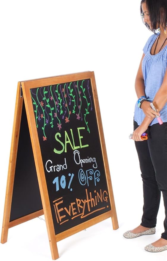 A-Frame Black Board, Double-Sided Menu Chalkboard with 24”w x 36”h Writing Space – Natural Wood Finish