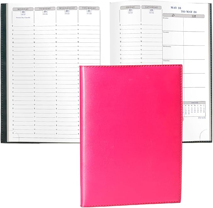 Exacompta 2026 Visual - Weekly/Monthly Planner - 12 Months, Jan. to Dec. - 6 x 8 1/4" - Smooth Faux Leather Soho Raspberry Cover- Time Management Appointment Organizer
