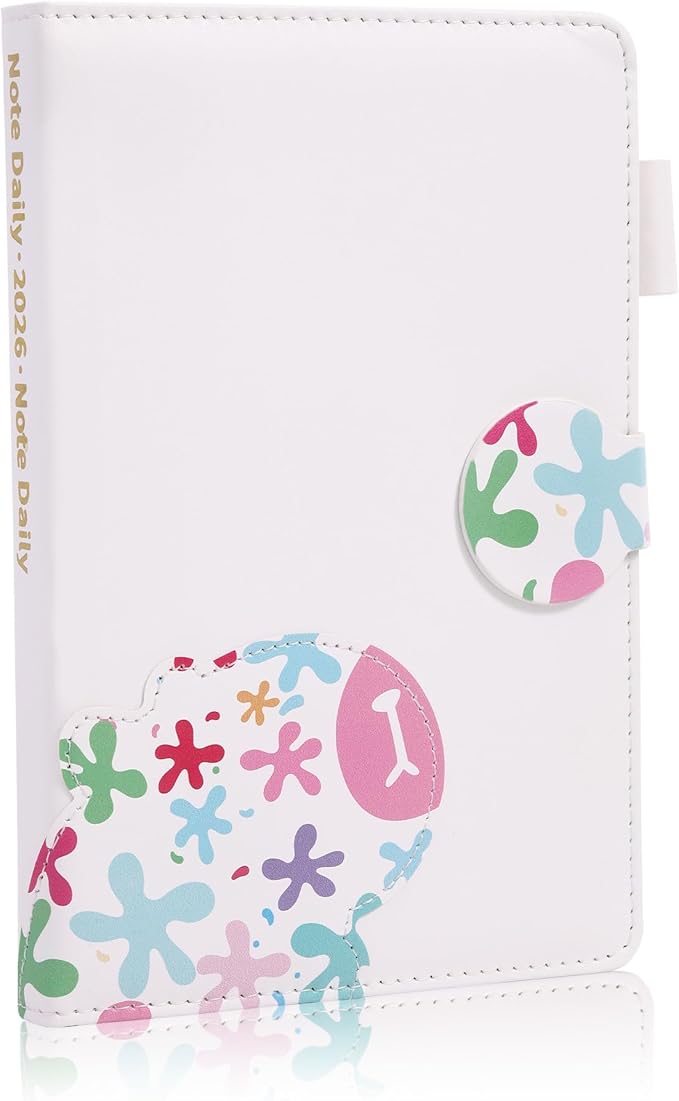 2026 Year Planner Magnetic Buckle Hardcover Weekly and Monthly Calendar Planner 12 Month 5.5" x 8.3" Soft Leather Bound Cute Planner Goal Habit Tracker Organizer Planning Book with Tabs ,Daily Schedule School Office Schedule for Women Men（White）