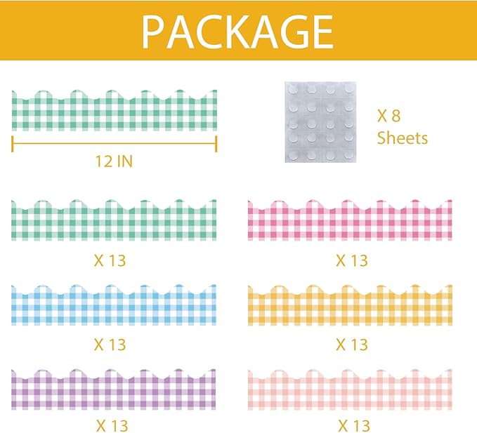 75Ft Easter Spring Bulletin Board Borders, Buffalo Plaid Bulletin Board Classroom Decorations Summer Strips Plaid Boho Decorations for School Home Office Wall Door