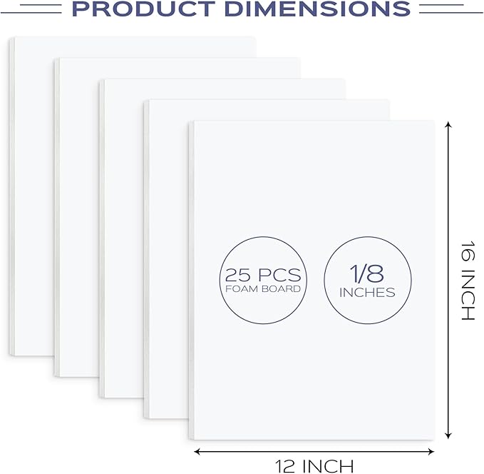 Golden State Art 25 Pack 12x16 Foam Boards 1/8 Inch Thickness White Foam Poster Boards for Presentation Signage Sheet for School Crafts Office Art Projects
