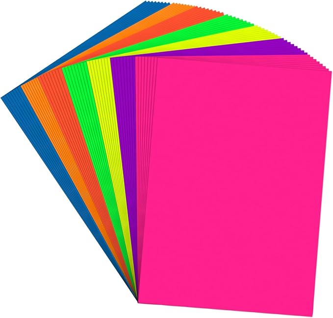 Poster Board 16X24 Inches,56 Sheets Neon Paper 7 Color Fluorescent Paper Bright Cardstock 250 GSM/90 lb Heavyweight Projects School Science Fair Event Displays and Business Presentations
