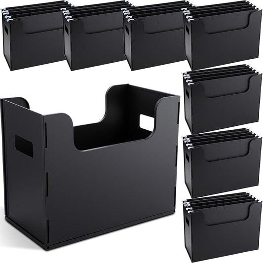 8 Pcs Portable Desktop File, Side Handles, Filing Organizer, Hanging File Folders, Letter Size for Schools Office Home (Black)
