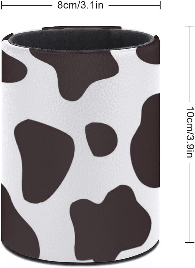 Cow Print Pen Holder Pencil Organizer Cute Pencil Cup Desk Decor Makeup Brush Holder PU Multifunctional Office Suppliesfor Home Classroom School