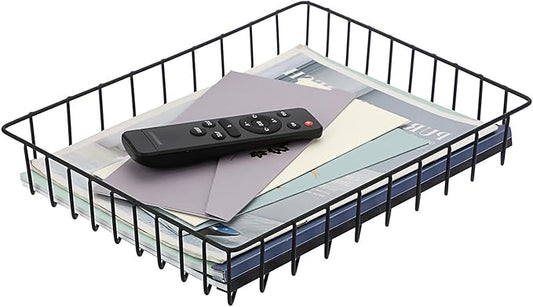 BTSKY Multipurpose A4 File Tray Wire Desk Organizer - Elegant Letter Size Documents Storage Basket for Office, Cosmetics, Bathroom (Black)