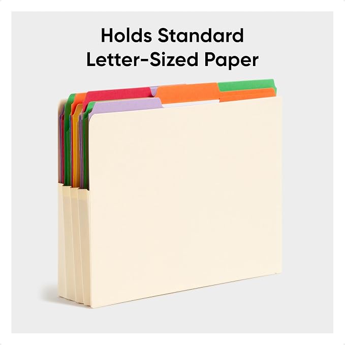 Smead Manila End Tab Expanding File Folders 3-1/2-Inch Expansion Pocket with Gussets, Expandable Letter Size, 25 Count (75124)