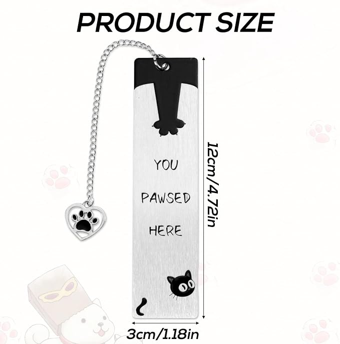 Black Cat Bookmark for Reading Women, Inspirational Funny Cute Metal Book Mark You Pawsed Here Bookish Gifts Reading Marker Accessories for Men Women Book Lovers (Cat Paw 2)