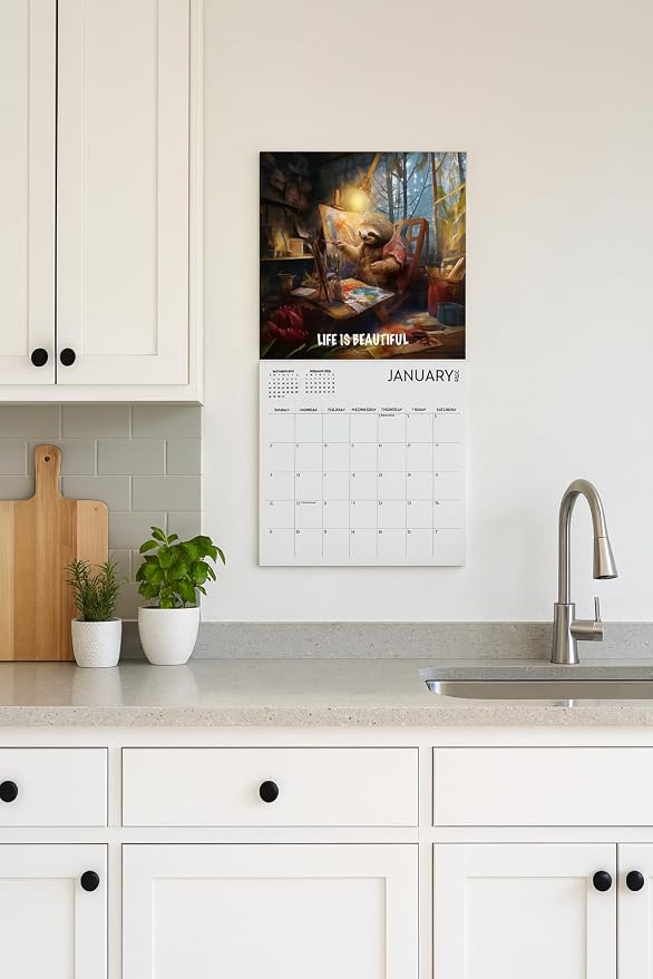Sloth Calendar 2026, Large 12 x 12 inch Wall Calendar, Mindfulness Wall Calendar, Inspirational Sloth Gift