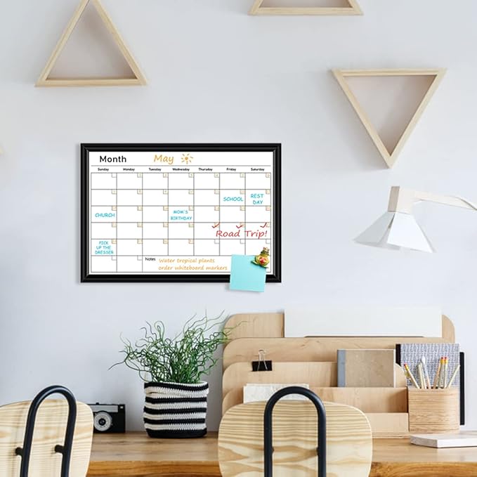 Umtiit Monthly Calendar Dry Erase Whiteboard 10.6 x 14.5 inch(27 x 37 cm), Black Wood Frame, Magnetic Surface Whiteboard for Planning/Schedule/School Timetable/Memo(BK-2737C,US)