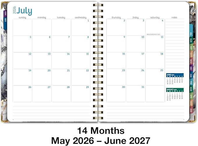 HARDCOVER Academic Year 2026-2027 Planner: 14 Months (May 2026 Through June 2027) 8.5"x 11" Daily Weekly Monthly Planner Yearly Agenda. Bookmark, Pocket Folder and Sticky Note Set (Black Gold Marble)